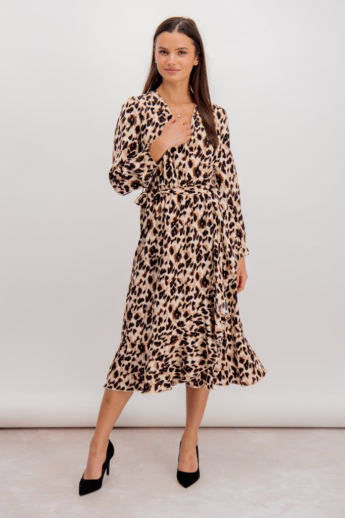 Emily & Me Terra Beige Leopard Print Midi Dress