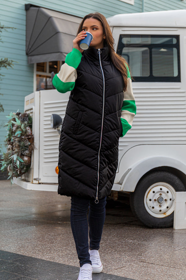 Black Mabel Long Quilted Gilet