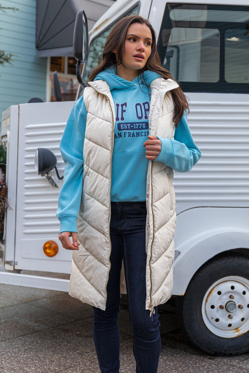 Mabel Cream Long Quilted Gilet