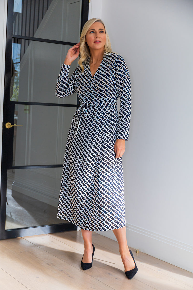 Emily & Me Giselle Black Printed Midi Dress