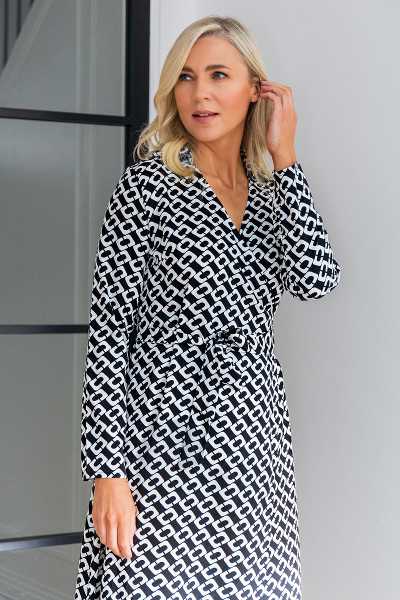 Emily & Me Giselle Black Printed Midi Dress
