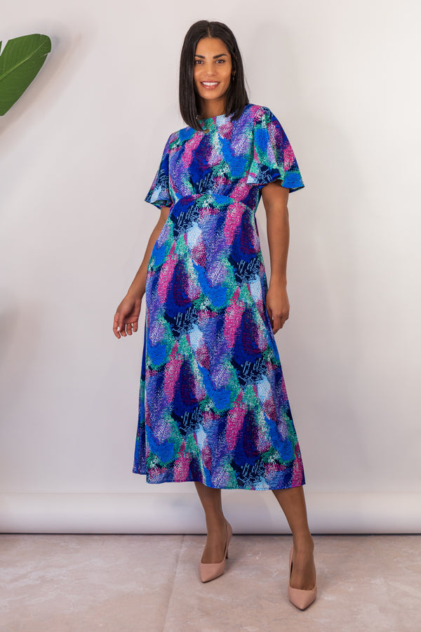 Emily & Me Blue Wave Alison Round Neck Midi Dress