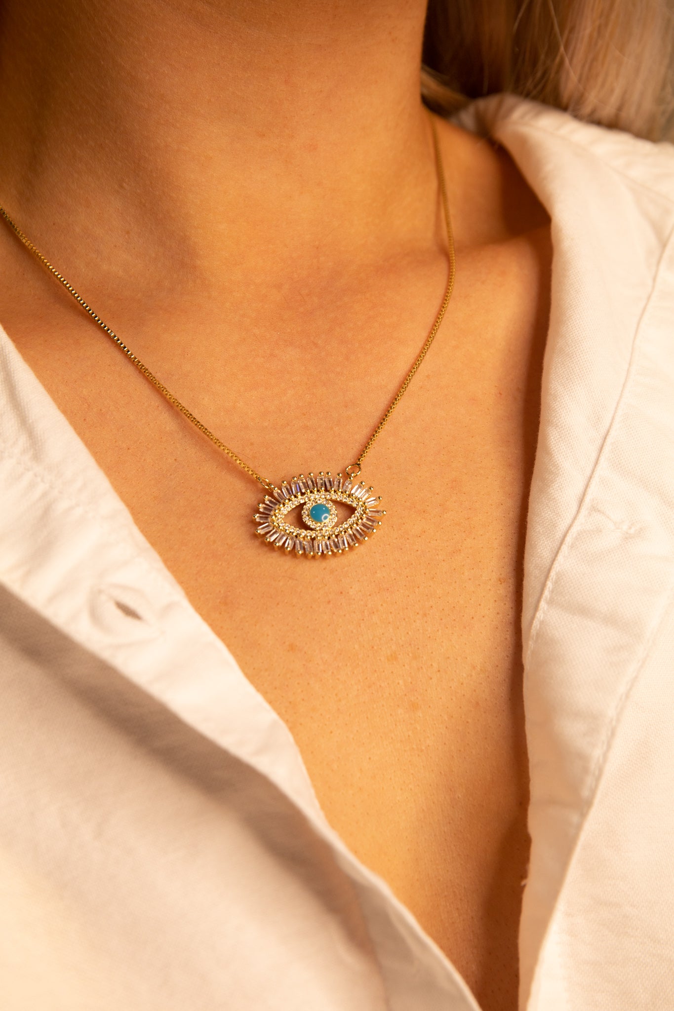 women's eye necklace, gold necklace