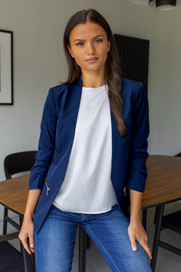 Joy Navy 3/4 Blazer Jacket