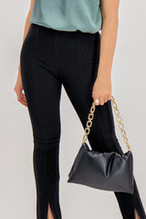 Leonie Black Slit Ribbed Legging