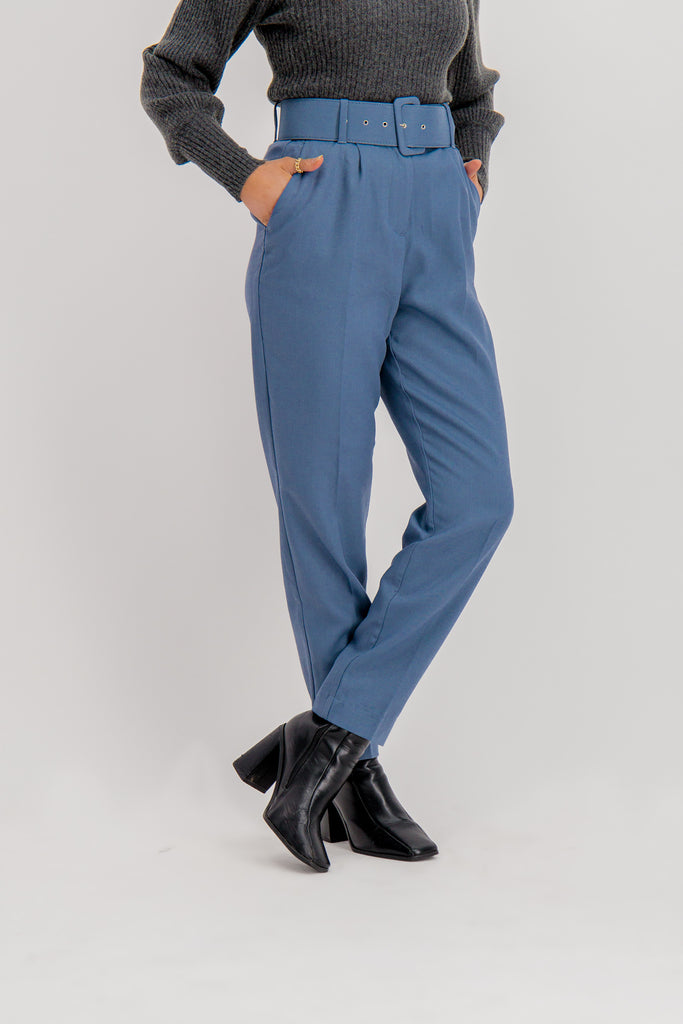 Julie Blue High Waited Belted Trousers