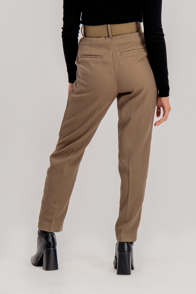 Brown Julie High Waisted Belted Trousers