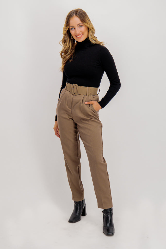 Brown Julie High Waisted Belted Trousers