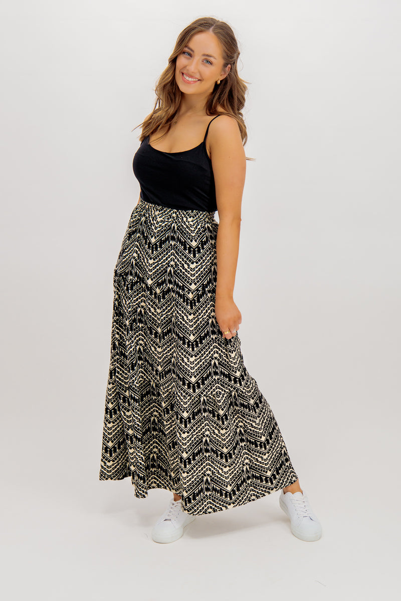 Feline Maxi Black & White Patterned Skirt