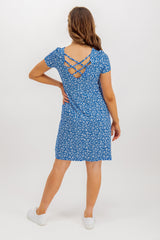 Bera Blue Back Lace Up Short Dress