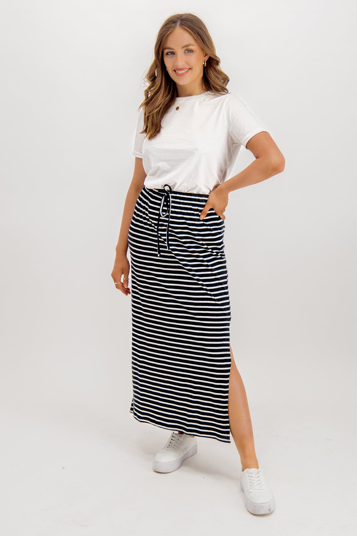 Darling Black Stripe High Waisted Maxi Skirt