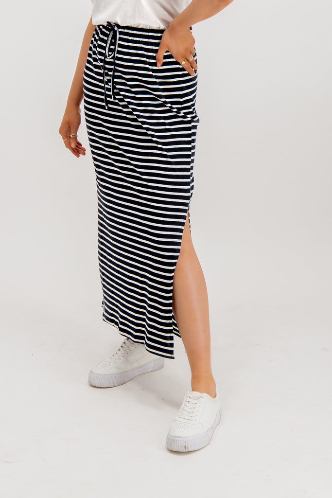 Darling Black Stripe High Waisted Maxi Skirt