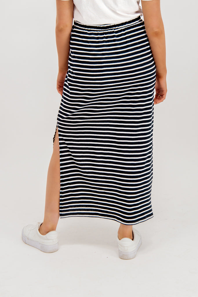 Darling Black Stripe High Waisted Maxi Skirt