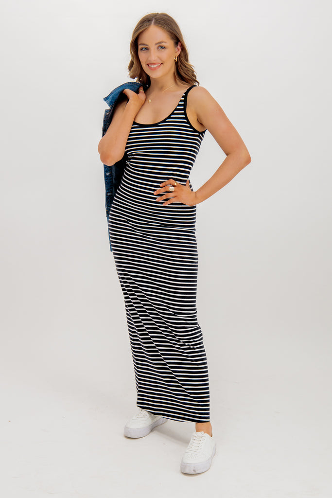 Nanna Black Striped Ankle Length Dress