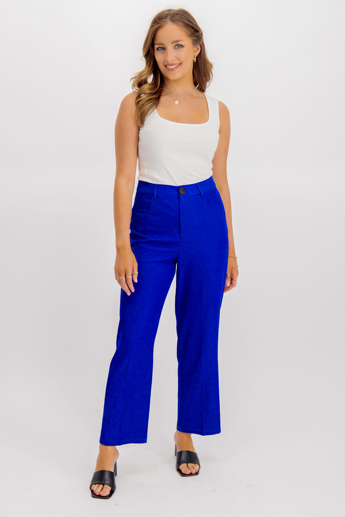 Emily & Me Maura Royal Blue Straight Leg Trousers