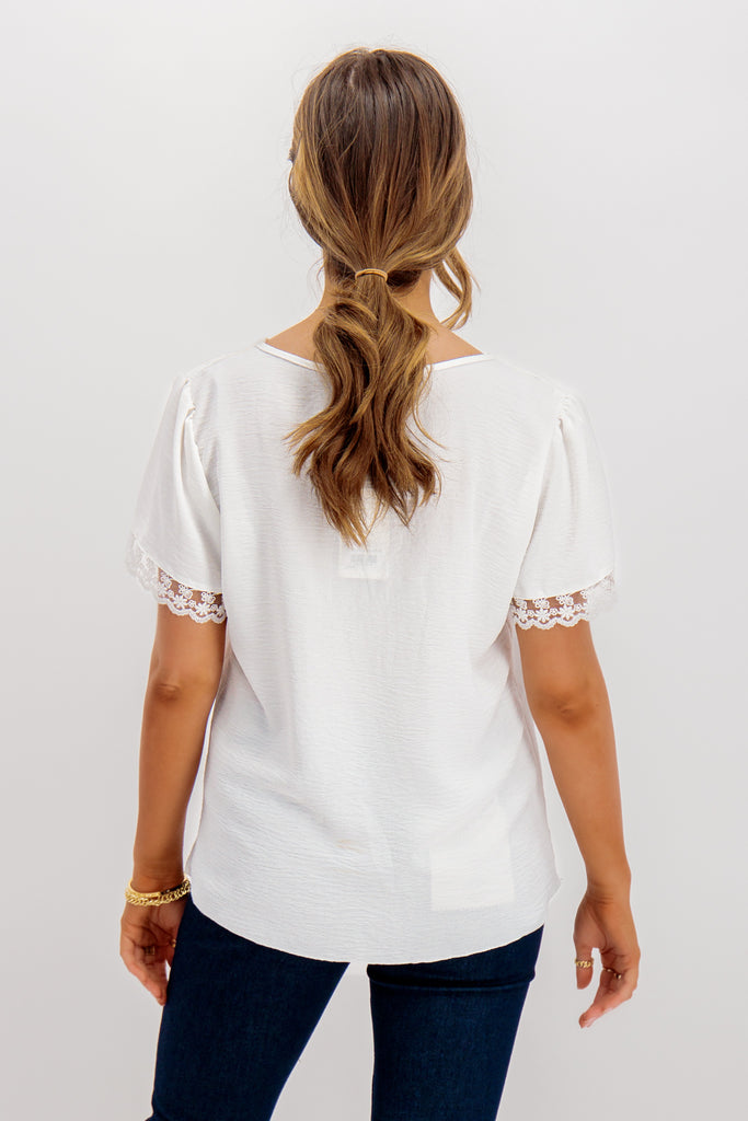 White Leona Cap Sleeve Button Down Top