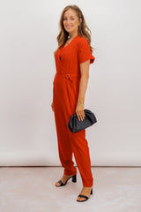 Emily & Me Red Freya Belted Jumpsuit