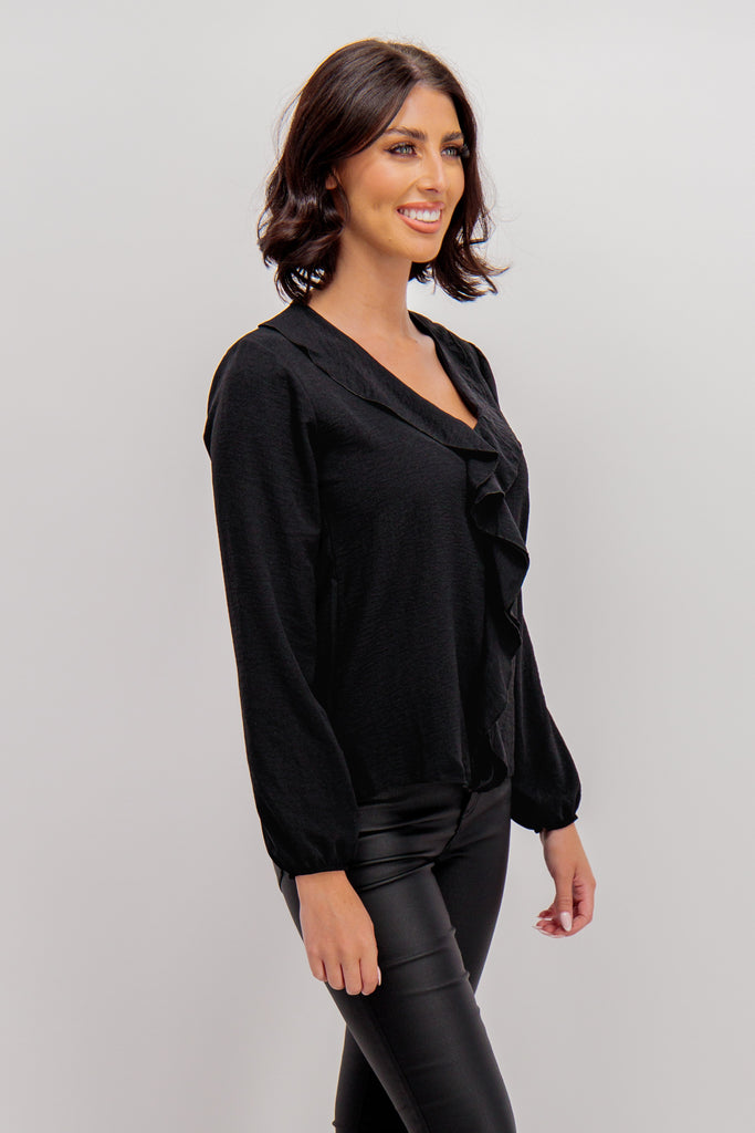 Florence Black Frill Front Top