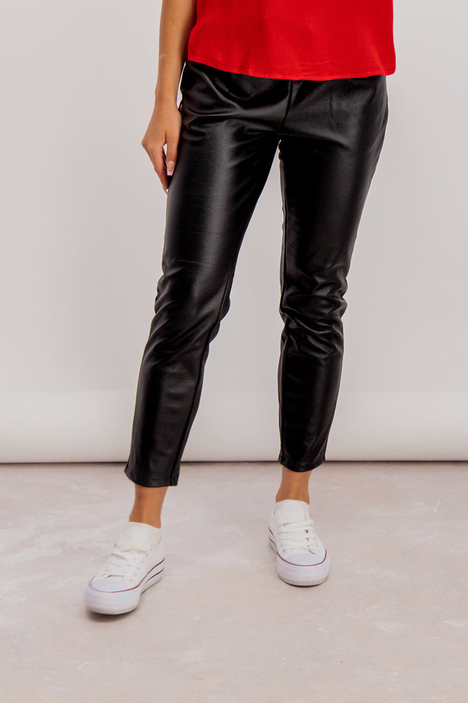 Eva Black Normal Waist Coated Trousers