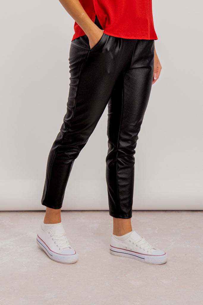 Eva Black Normal Waist Coated Trousers
