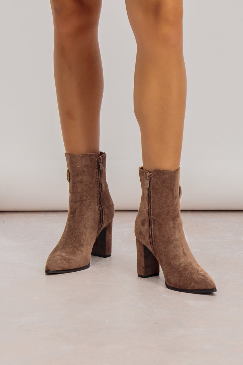 Taupe Angela Suede Buckle Boot