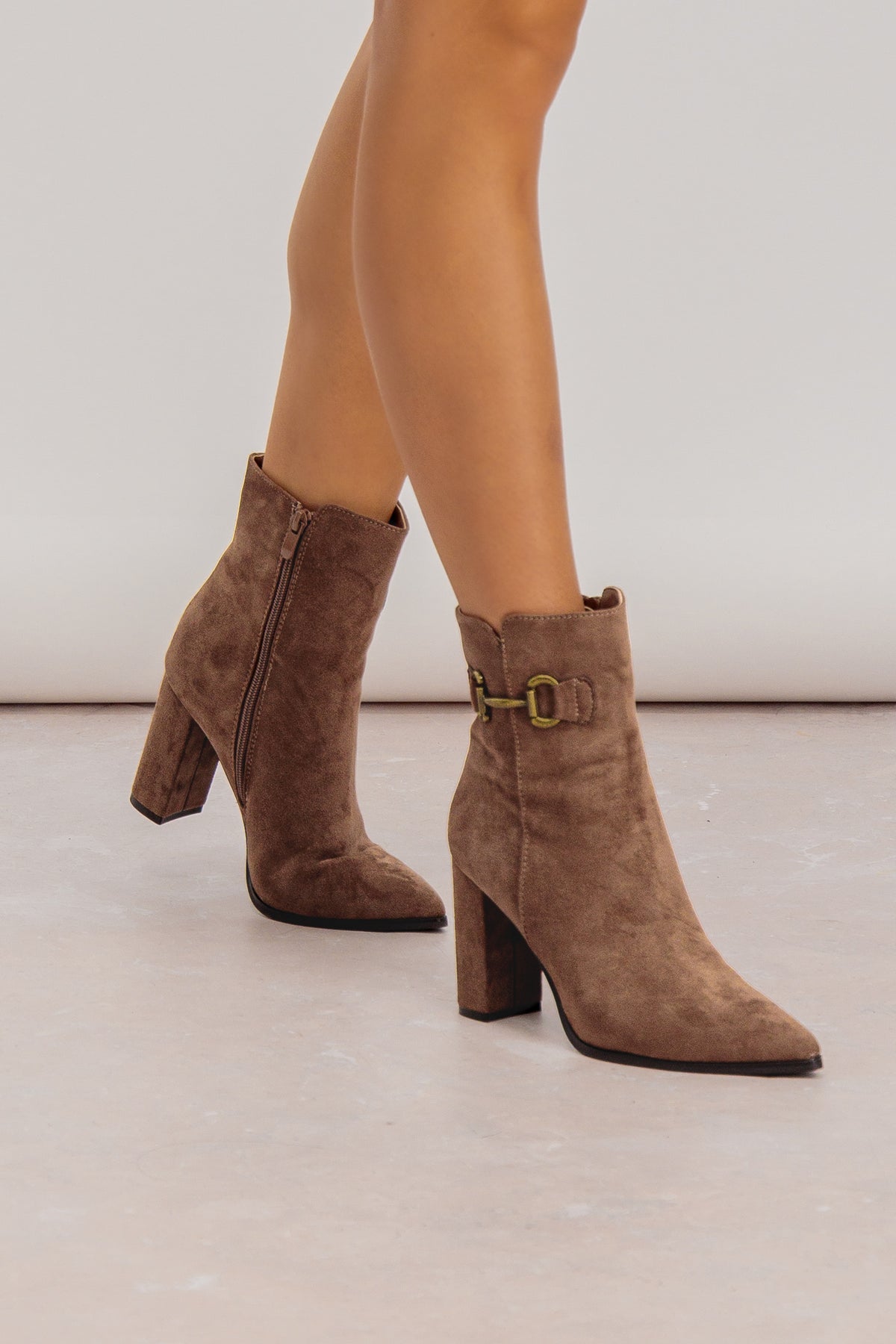 Taupe Angela Suede Buckle Boot