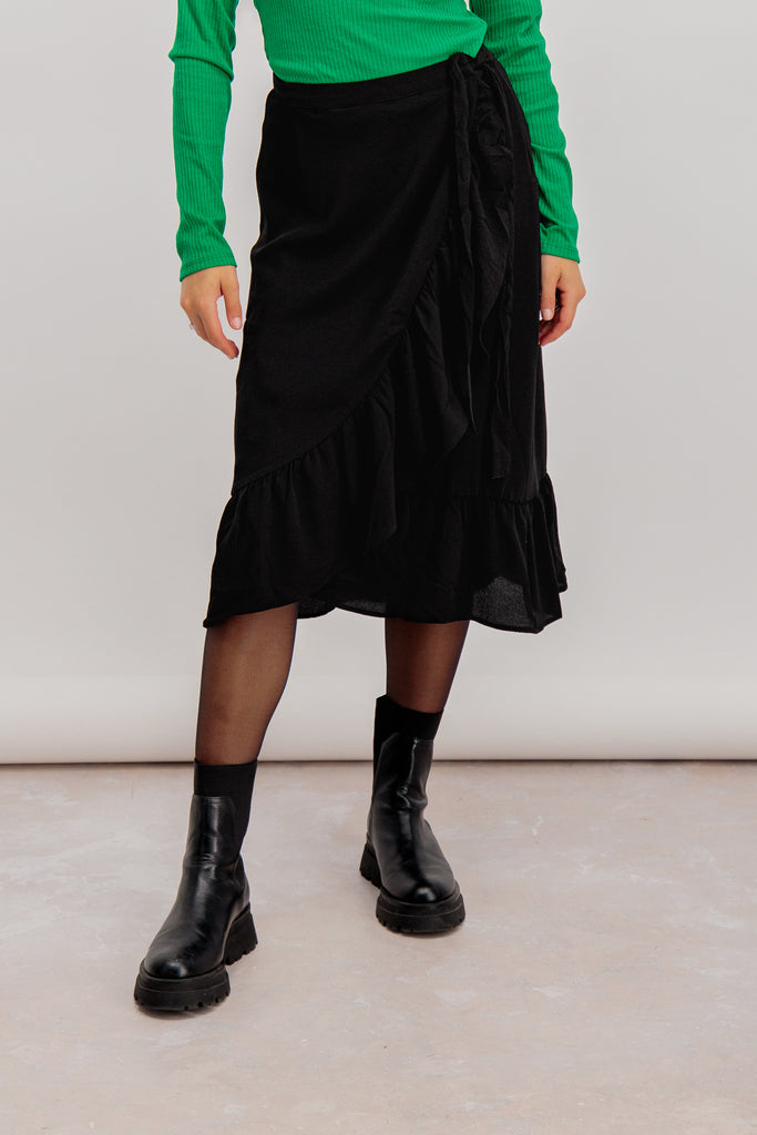 Black Leigh Frill Wrap Skirt