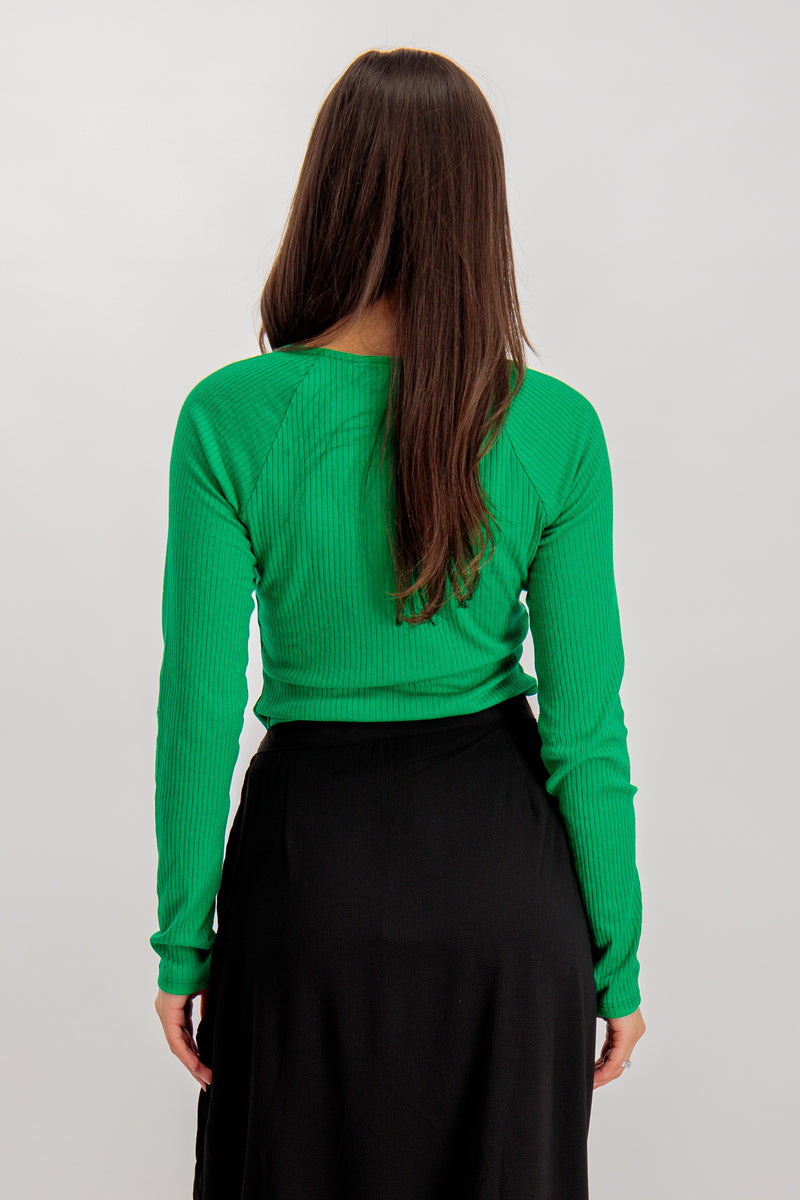 Green Lussa Ribbed Square Neck Top