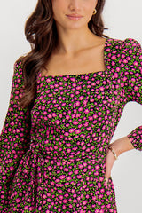 Emily & Me Laurie Black & Pink Floral Square Neck Dress