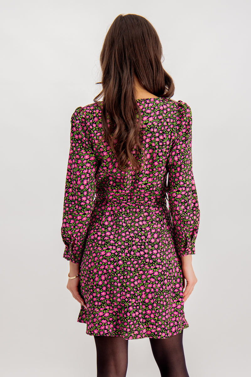 Emily & Me Laurie Black & Pink Floral Square Neck Dress