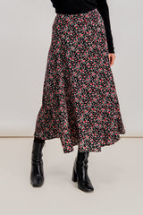 Emily & Me Palma Black & Red Floral Midi Skirt