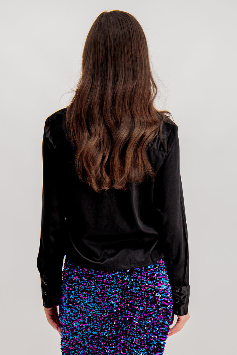 Black Kleo Short Satin Shirt