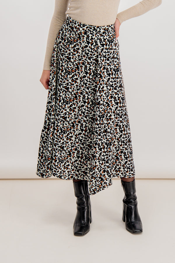 Emily & Me Viola Beige Leopard Print Midi Skirt