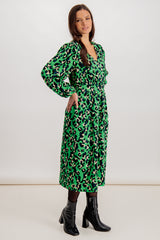 Meline Green Leopard Midi Dress