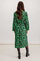 Meline Green Leopard Midi Dress