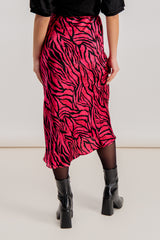 Emily & Me Lana Pink Sateen Zebra Print Midi Skirt