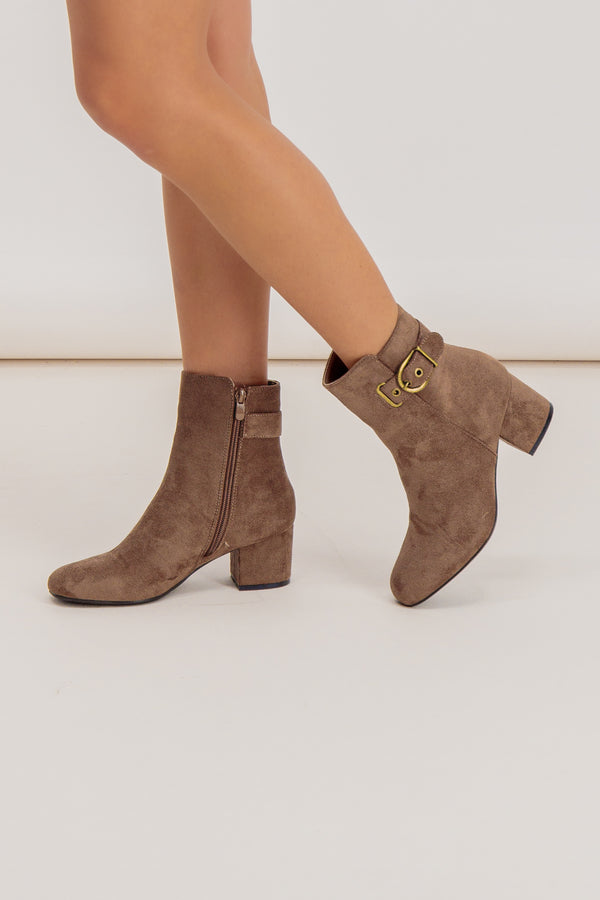 Janette Taupe Buckle Ankle Boot