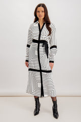 Binala White & Black Geo Print Shirt Dress