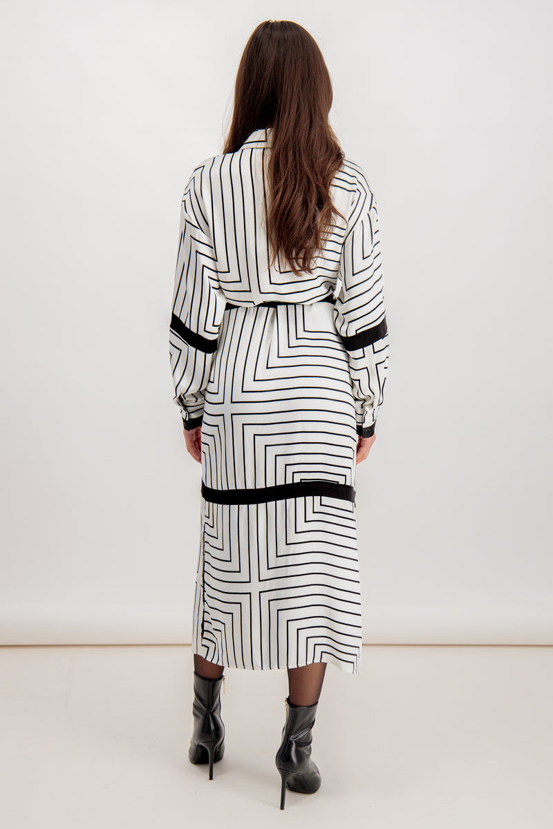 Binala White & Black Geo Print Shirt Dress