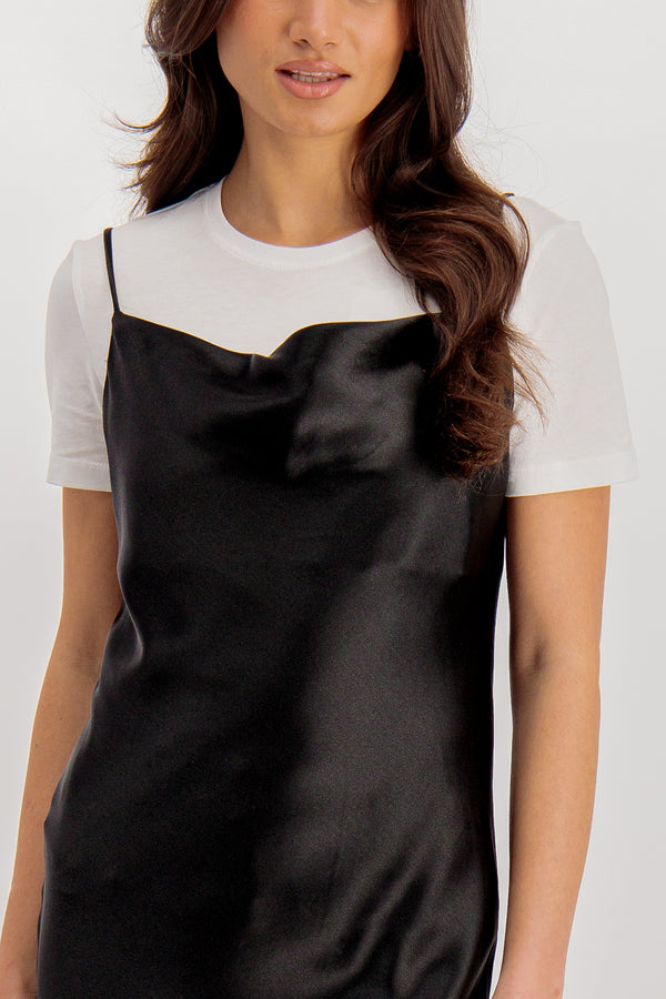 Emily & Me Black Samira Sateen Strappy Midi Dress