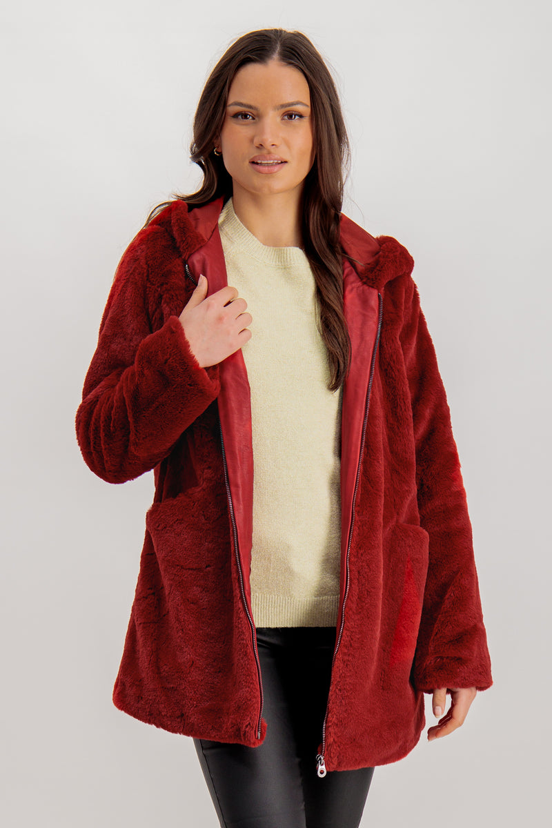 Malou Deep Red Faux Fur Jacket