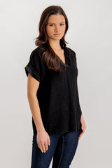 Savannah Black Sateen Trim Top