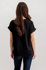 Savannah Black Sateen Trim Top