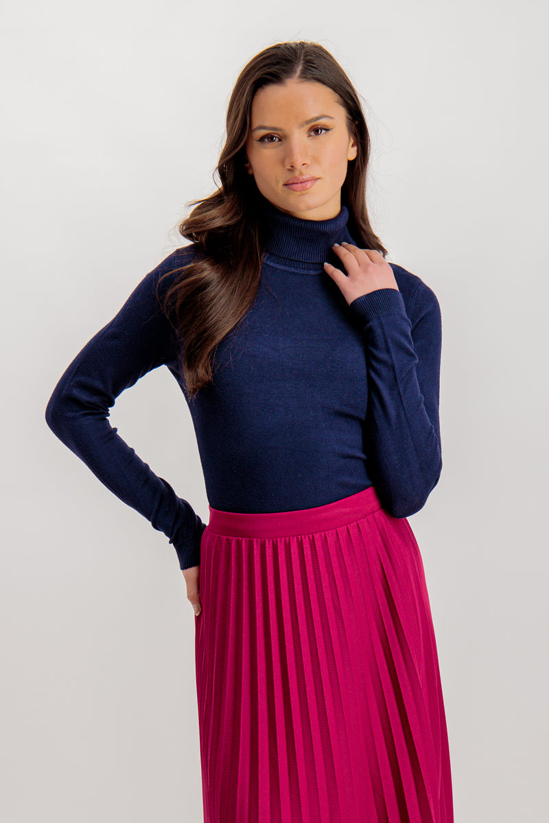 Navy Glory Roll Neck Top
