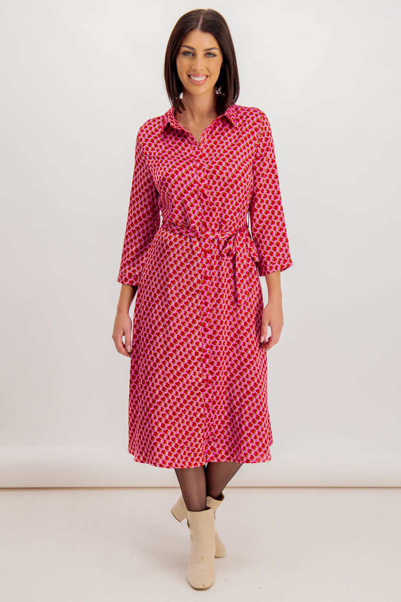 Emily & Me Judy Pink Geo Print Shirt Dress