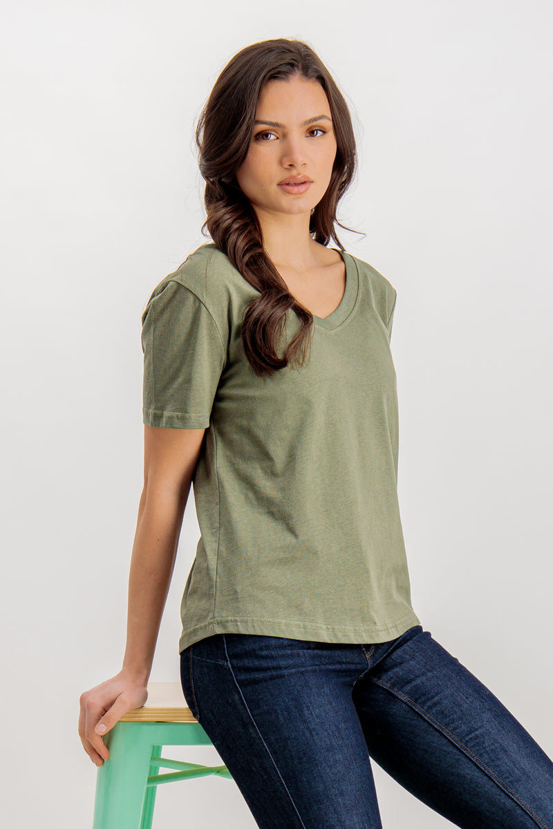 Emily & Me Ori Khaki Basic V-Neck Tee