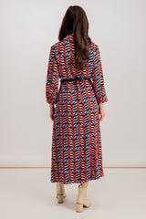 Emily & Me Penny Red Geo Print Shirt Dress