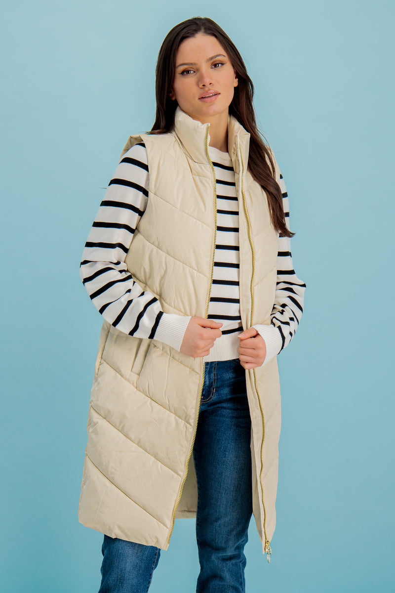 Mabel Cream Long Quilted Gilet