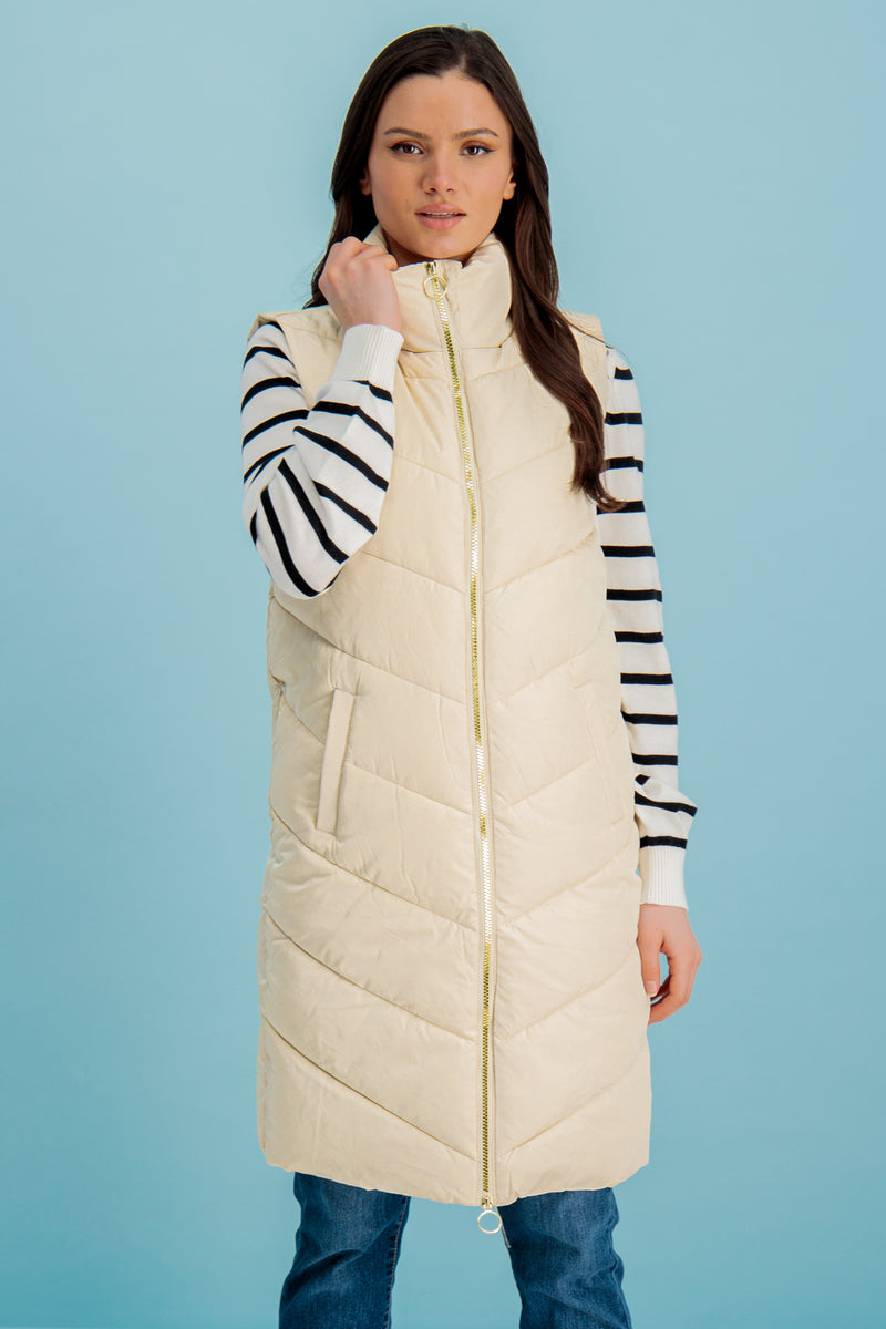 Mabel Cream Long Quilted Gilet