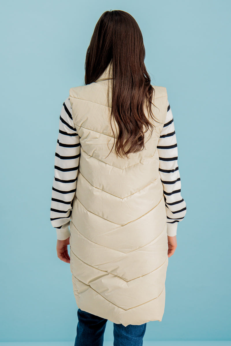 Mabel Cream Long Quilted Gilet